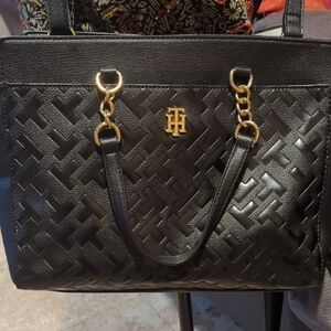 Tommy Hilfiger Black and Gold Quilted Tote